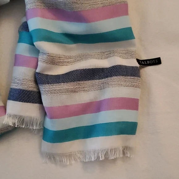 Talbots pink/turquoise/grey striped scarf - Picture 2 of 3